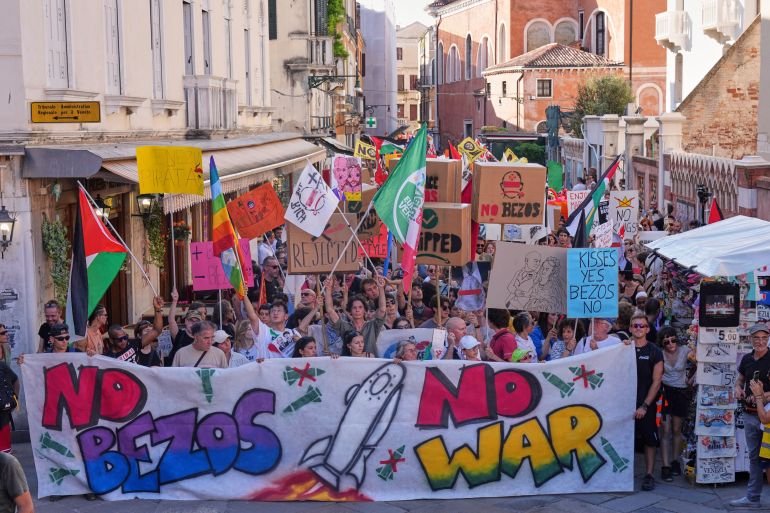 Protesters flood Venice’s streets during Amazon founder Bezos’s wedding