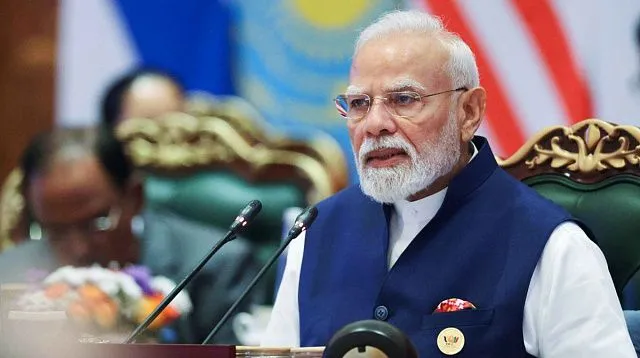 Indian Prime Minister Narendra Modi celebrates…